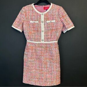 LOOKAST Chic Pink Tweed Dress with Button Details